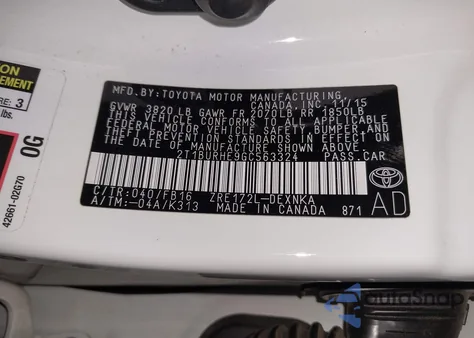 2016 Toyota Corolla Le из США, поврежденный, VIN 2T1BURHE9GC563324